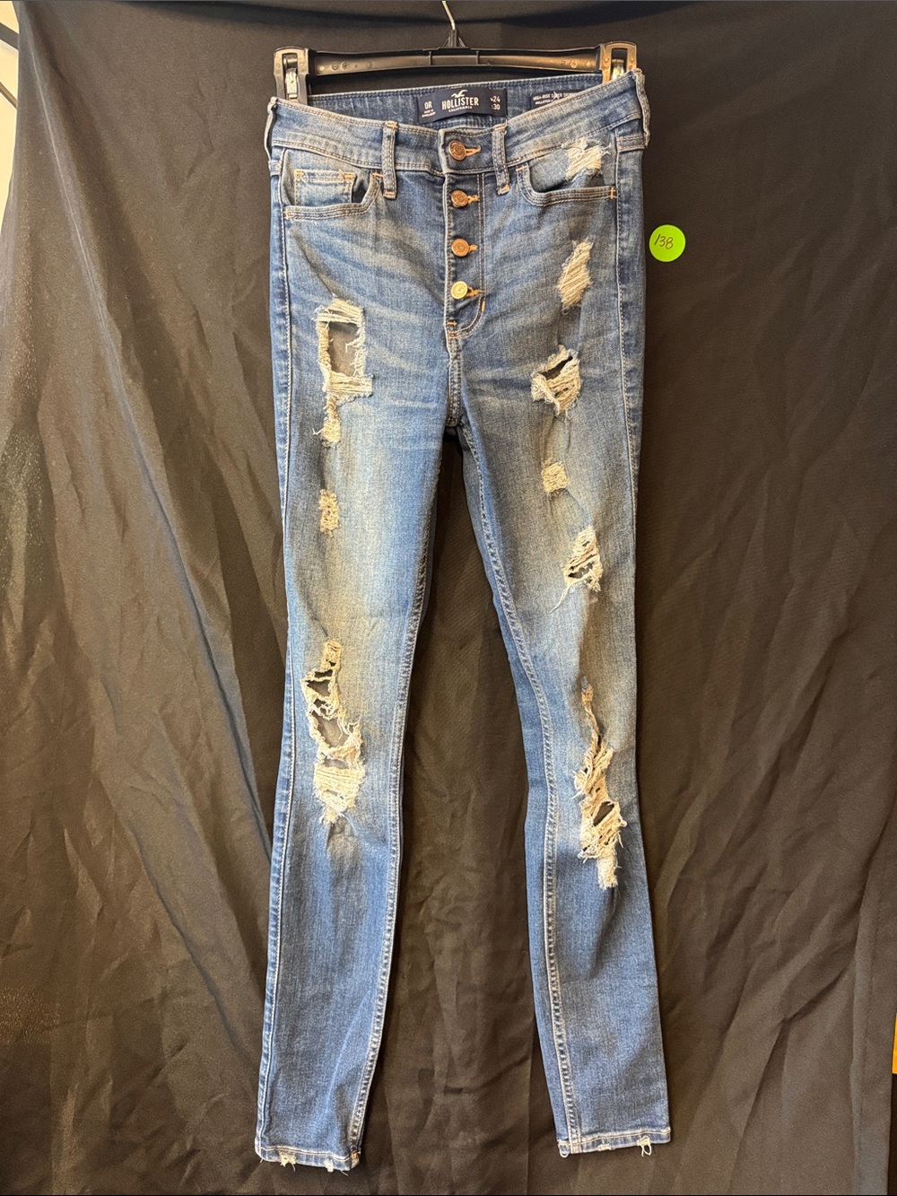 Hollister High-Rise Ripped Skinny Jeans — Light Blue Wash